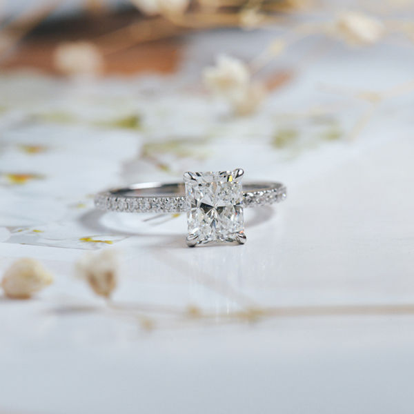 Radiant Classic Engagement Ring with Pavé-side