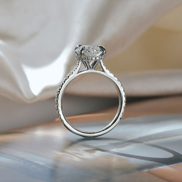 Round Hidden Halo Engagement Ring With Pavé Band-profile