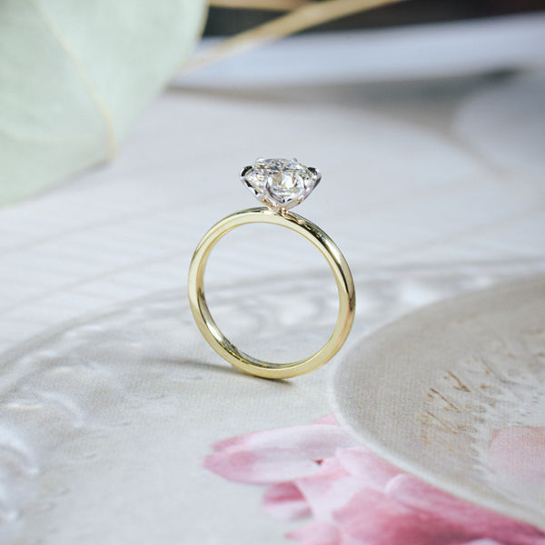 Two-Tone Petal Prong Round Engagement Ring-profile