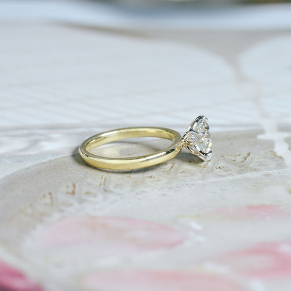 Two-Tone Petal Prong Round Engagement Ring-side