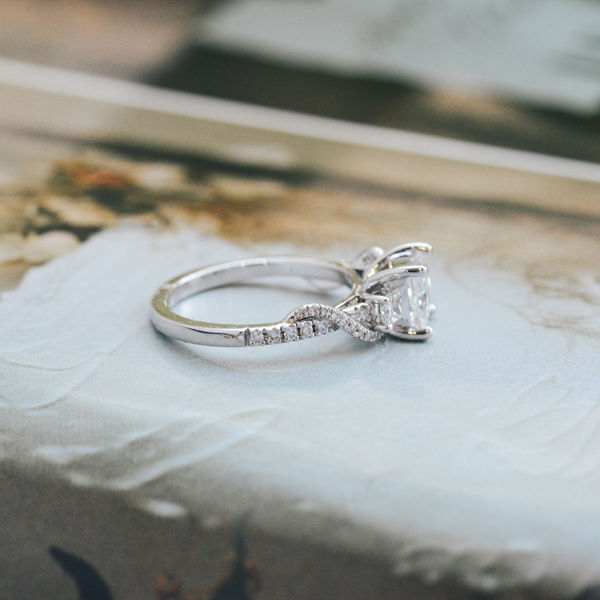 3-Stone Princess Engagement Ring With Pavé Twist Band-side