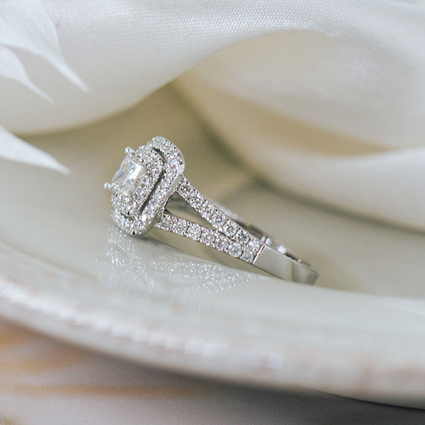 Princess Double Halo Engagement Ring -side