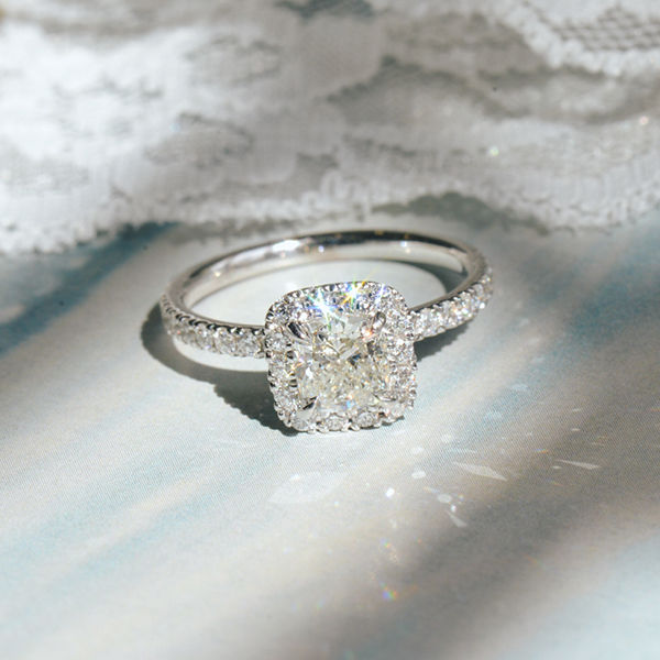 Cushion Halo Engagement Ring With Pavé -top