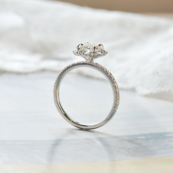 Cushion Halo Engagement Ring With Pavé -profile