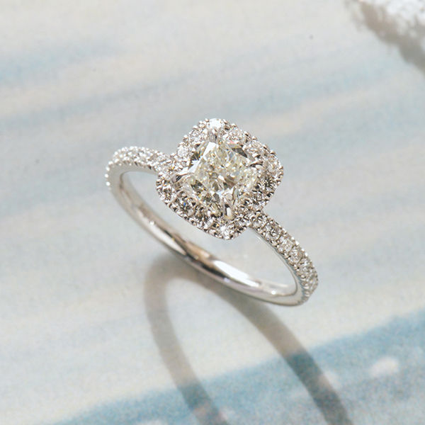 Cushion Halo Engagement Ring With Pavé -side