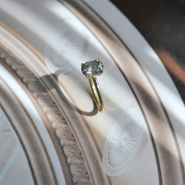 Salt & Pepper Oval Engagement Ring-side