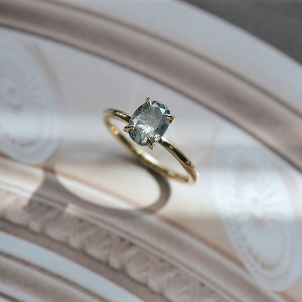 Salt & Pepper Oval Engagement Ring-profile