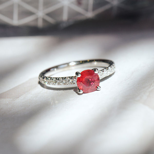 Round Ruby Engagement Ring With Pavé Band -top