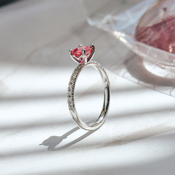 Round Ruby Engagement Ring With Pavé Band -profile
