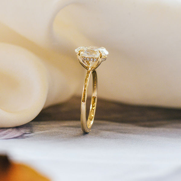 Oval Engagement Ring with Hidden Halo-side