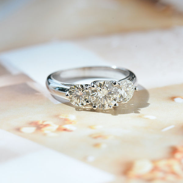 Round 3-Stone Engagement Ring With Trellis Setting-top