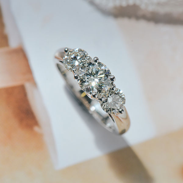 Round 3-Stone Engagement Ring With Trellis Setting-side