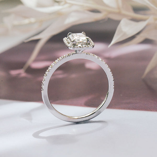 Custom Halo Radiant Engagement Ring-profile