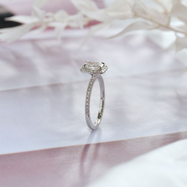 Custom Halo Radiant Engagement Ring-side