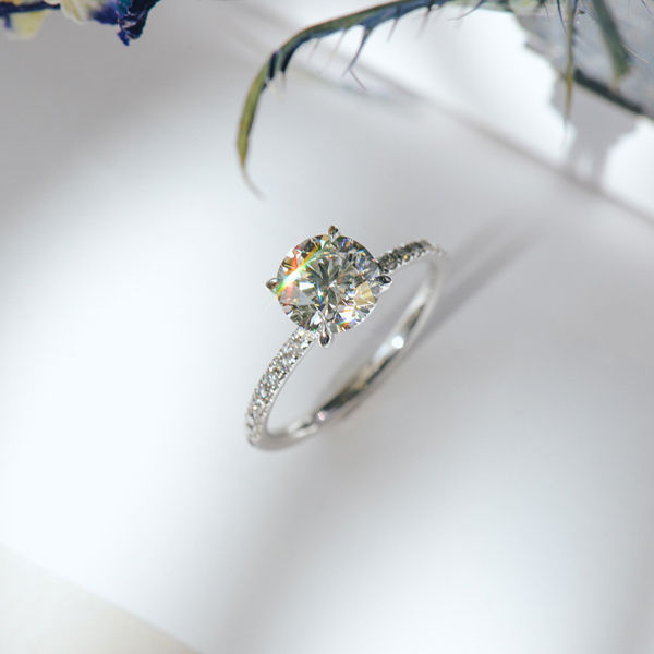 Classic Round Engagement Ring With Pavé-side