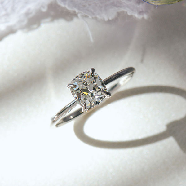Cushion Solitaire Engagement Ring With Milgrain-top