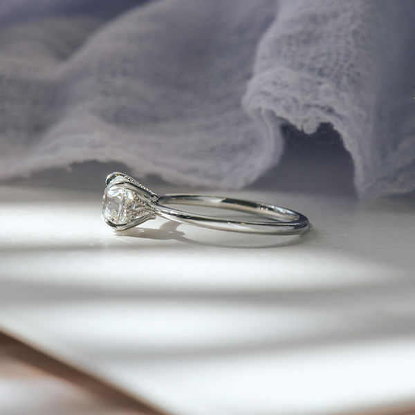 Cushion Solitaire Engagement Ring With Milgrain-side