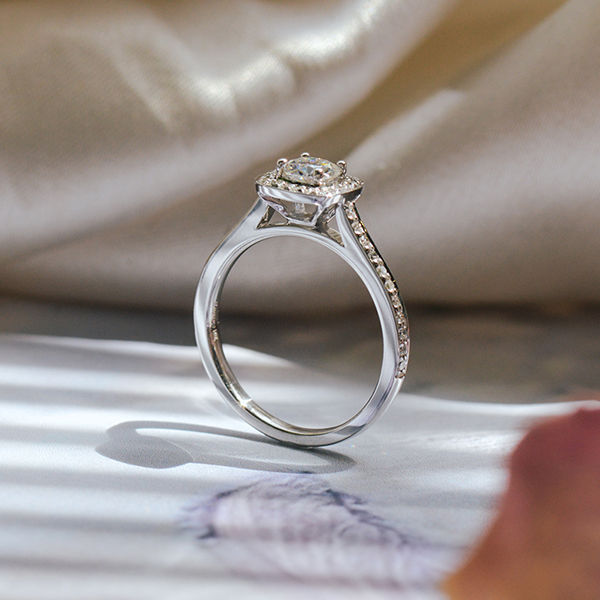 Round Engagement Ring With Cushion Halo Channel Set-profile