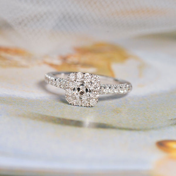 Cushion Halo Engagement Ring With Peekaboo Gemstones-top