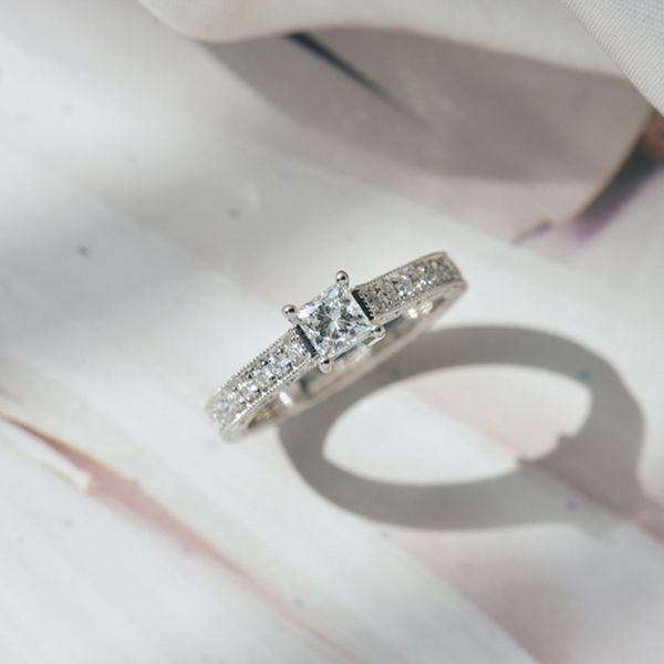 Princess Engagement Ring With Milgrain Pavé-top