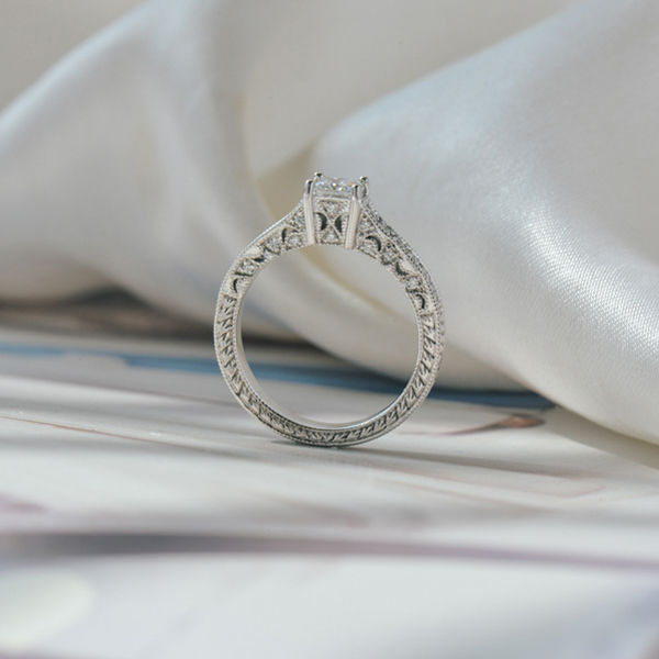 Princess Engagement Ring With Milgrain Pavé-profile