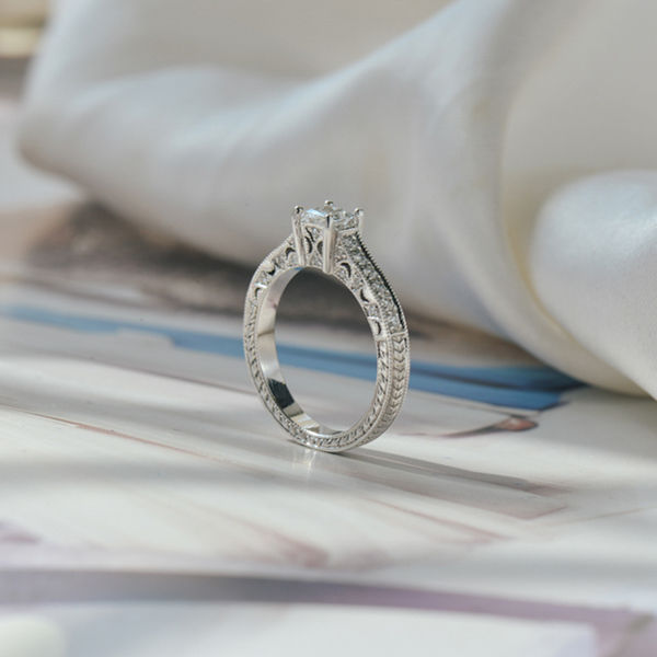 Princess Engagement Ring With Milgrain Pavé-side