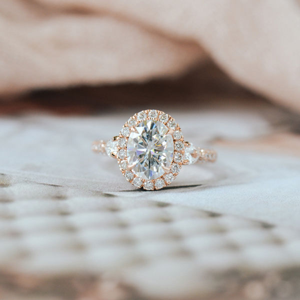 Halo Oval And Pear 3-Stone Engagement RIng-top