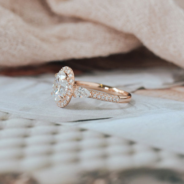 Halo Oval And Pear 3-Stone Engagement RIng-side