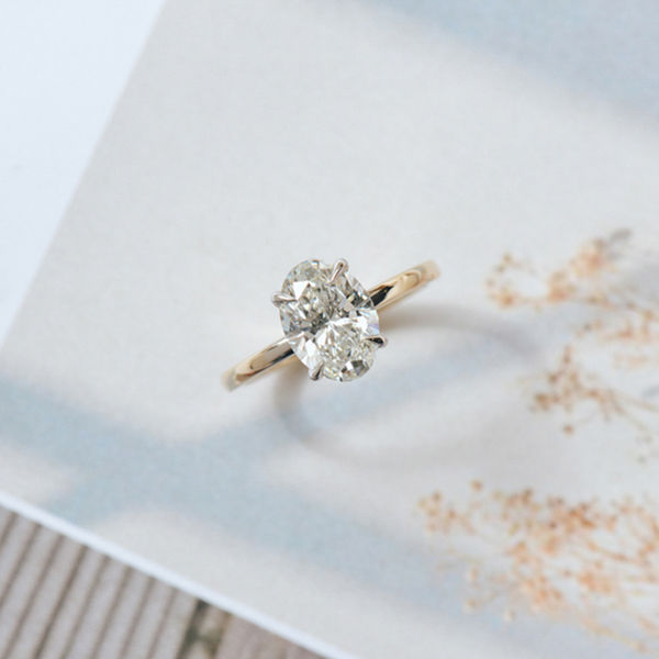 Oval Engagement Ring With Classic Two-Tone Band-top