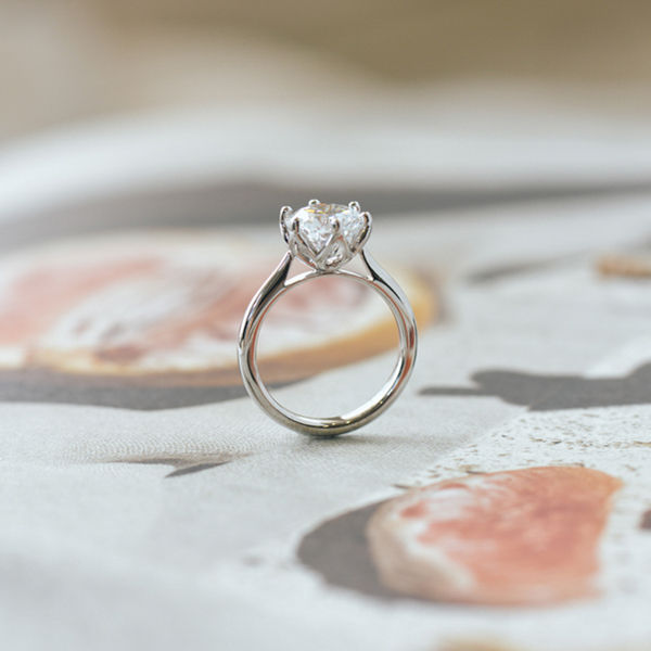 Petal Prong Round Solitaire Engagement Ring WIth Cathedral-profile