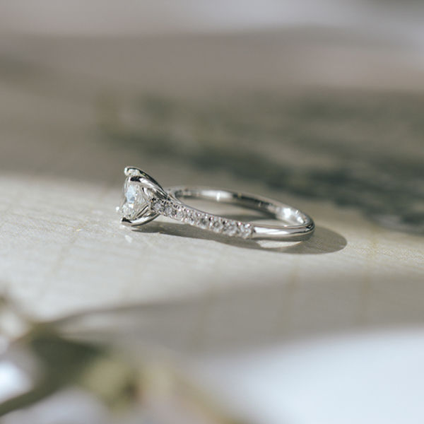 Round Engagement Ring With Pavé And Cathedral-side