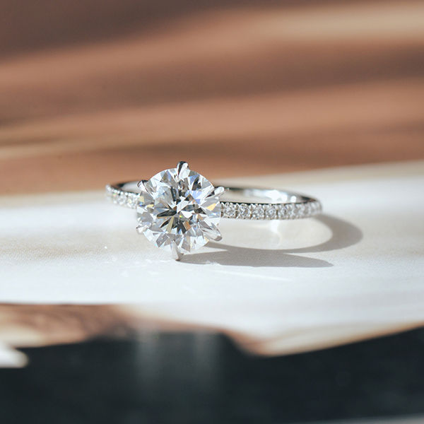 Round 6-Prong Pavé Engagement Ring-top