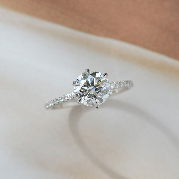 Round 6-Prong Pavé Engagement Ring-profile