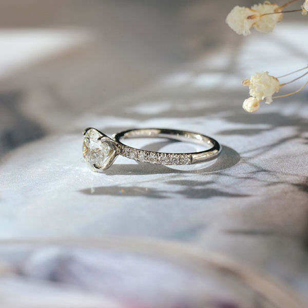 Classic Round Engagement Ring With Pavé Band-side