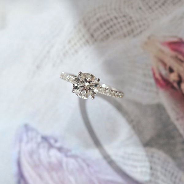 Classic Round Engagement Ring With Pavé Band-top