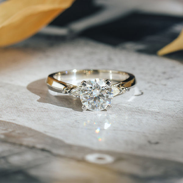 Round and Pear 3-Stone Engagement Ring-top