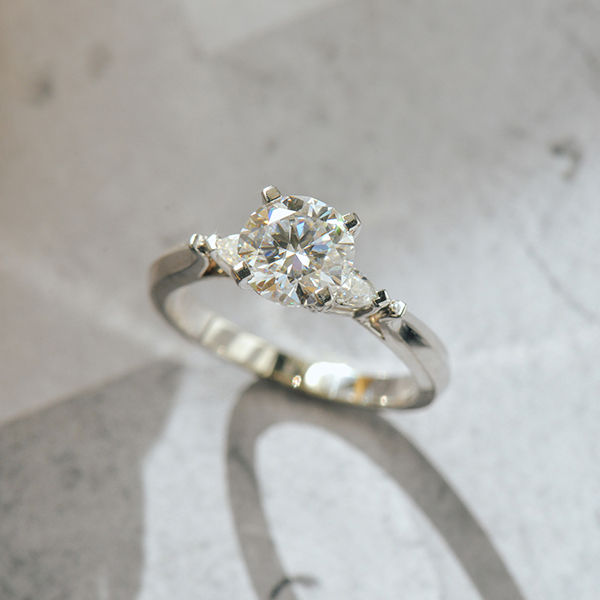 Round and Pear 3-Stone Engagement Ring-side