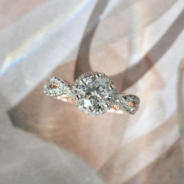 Round Halo Two Tone Engagement Ring -top