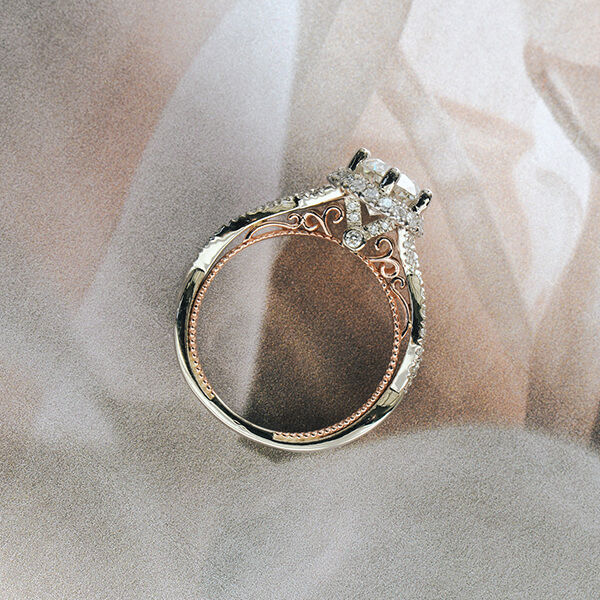 Round Halo Two Tone Engagement Ring -profile