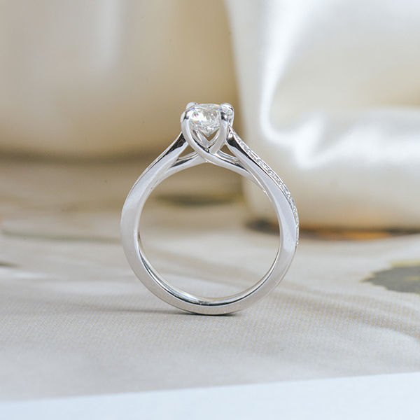 Round Engagement Ring With Channel Set Tapered Band-profile