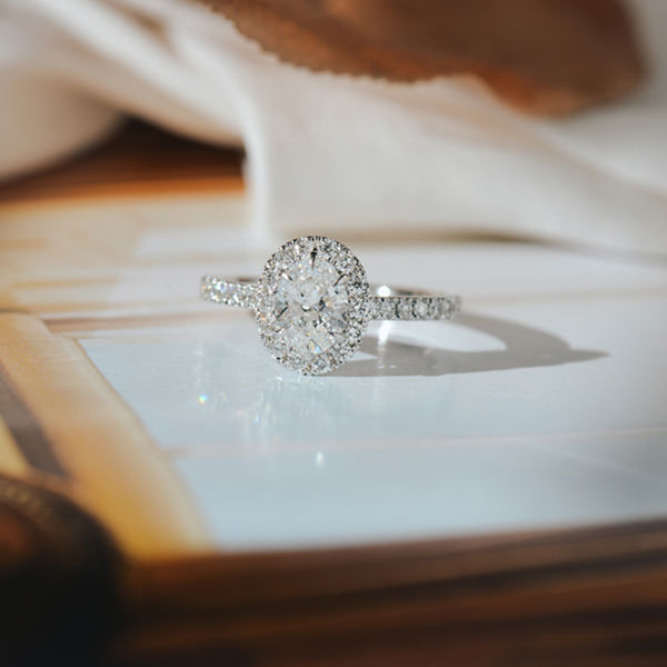 Oval Halo Engagement Ring With Fine Tip Prongs-top