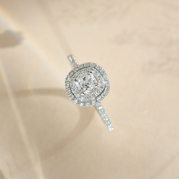 Double Halo Square Cushion Engagement Ring -top