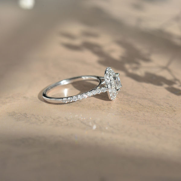 Double Halo Square Cushion Engagement Ring -side