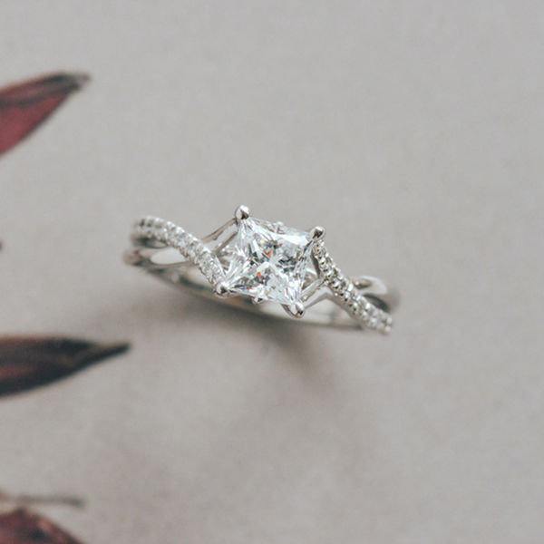 Princess Engagement Ring With Cathedral Trellis and Split-Shank Band-top