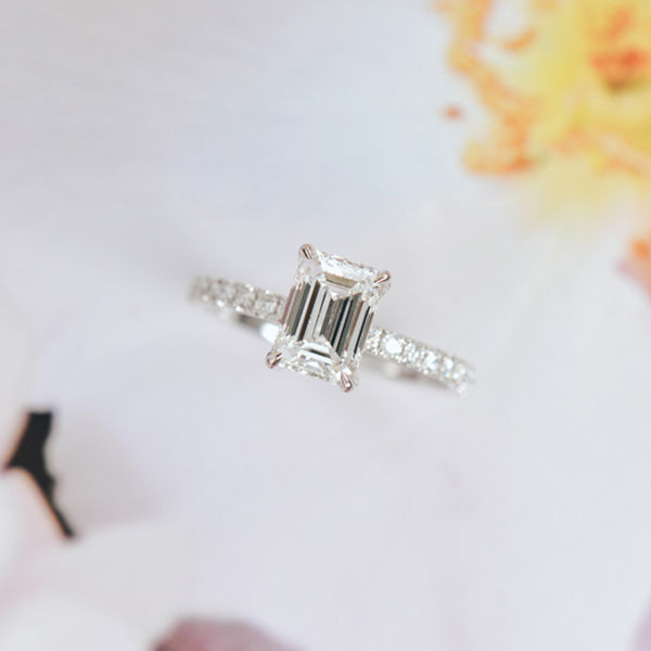 Pavé Emerald Engagement Ring With Hidden Halo-top