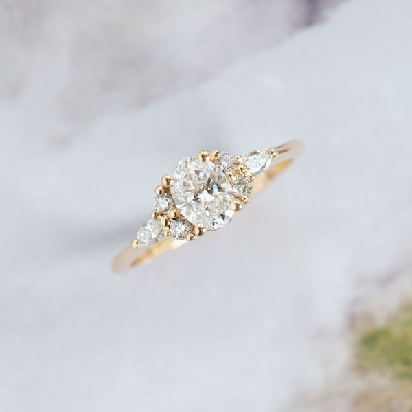 Oval Engagement Ring With Round And Marquise Side Stones-top