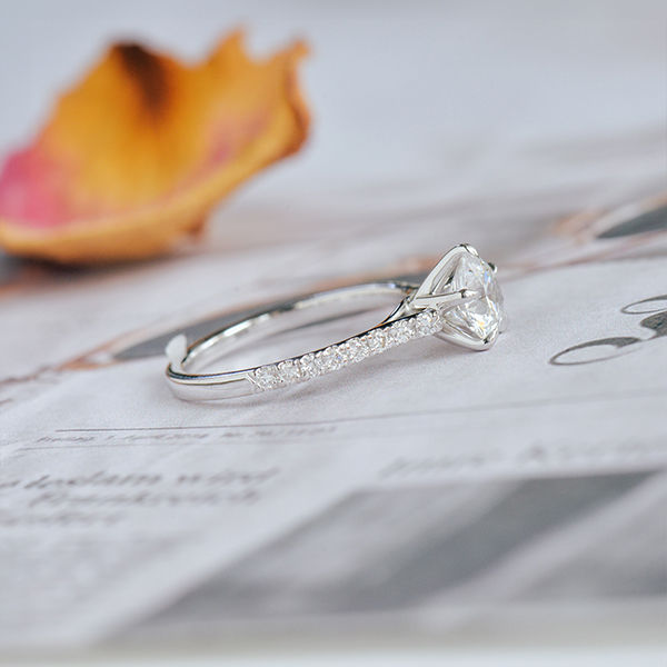 Round 5-Prong Engagement Ring With Pavé Band-side