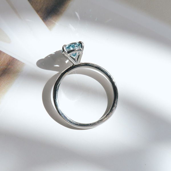 Blue Diamond Oval Solitaire Engagement Ring-profile