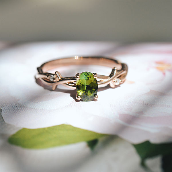 Oval Green Tourmaline Engagement Ring With Twist Band-top