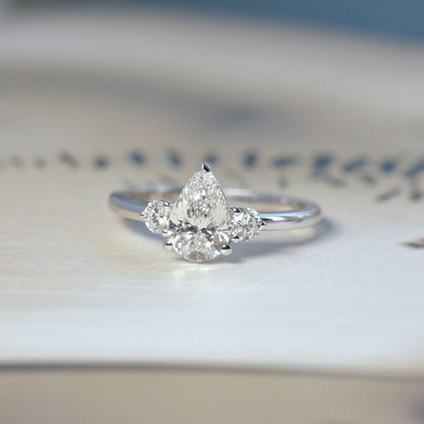 Pear And Round 3-Stone Engagement Ring-profile